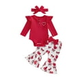 thumbnail image 2 of Loicainy Baby Toddler Girls Spring Outfit for Valentines Day, 3 6 12 18 Months Long Sleeve Embroidery Romper with Heart Print Flare Pants and Headband Clothes, 2 of 9