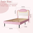 thumbnail image 4 of Twin Size Upholstered Bed Frame with LED Lights and Fabric Headboard, Princess Platform Bed for Girls with Wood Slats, No Box Spring Needed in Pink and White, 4 of 7