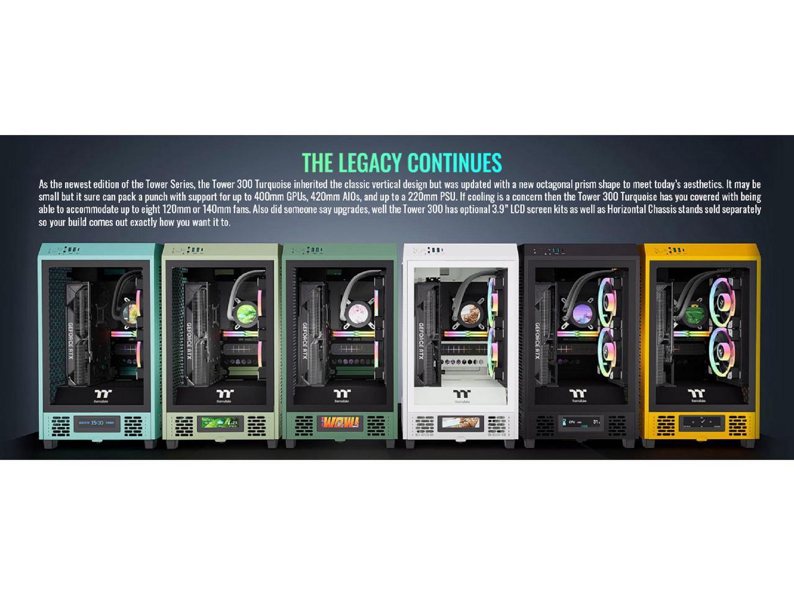 Thermaltake Tower 300 Turquoise Micro-ATX Case; 2x140mm CT Fan Included; Support Up to 420mm Radiator; Horizontal display capable with optional Chassis Stand Kit/Optional LCD Kit; CA-1Y4-00SBWN-00