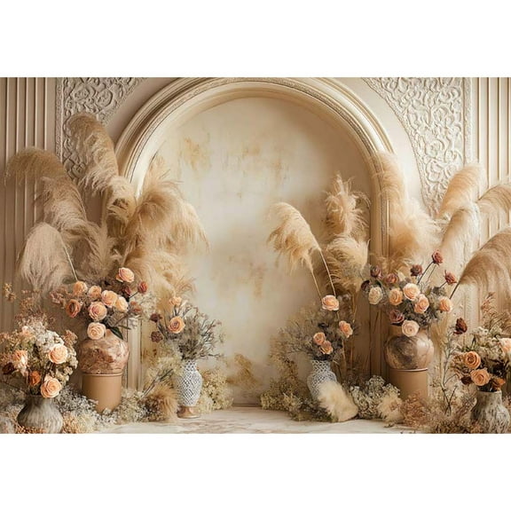 Allenjoy Classic Beige Boho Arch Wall Backdrop