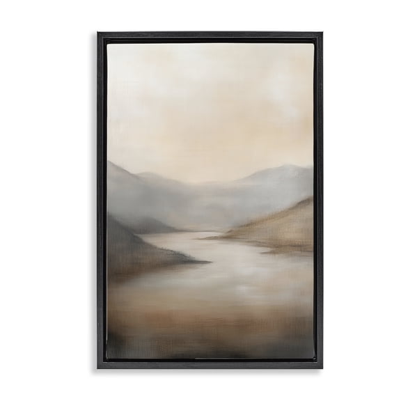 Stupell Industries Transitional Formed by Mountains Landscape Black Floating Frame Canvas Art, 17 x 25, by Petals Prints Design