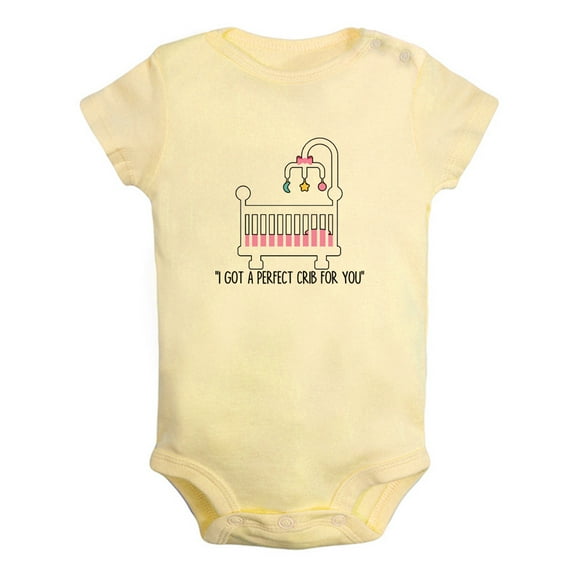 iDzn I Got A Perfect Crib For You Funny Rompers For Babies, Newborn Baby Unisex Bodysuits, Infant Jumpsuits, Toddler 0-12 Months Kids One-Piece Oufits (Yellow, 0-6 Months)