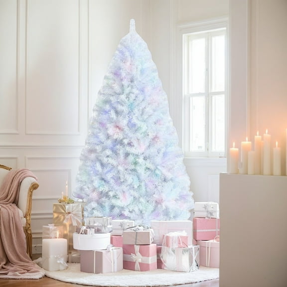 YYAo Christmas Tree, Lightweight Christmas Tree,7 Feet White Iridescent Tinsel Artificial Christmas Tree with Metal Stand