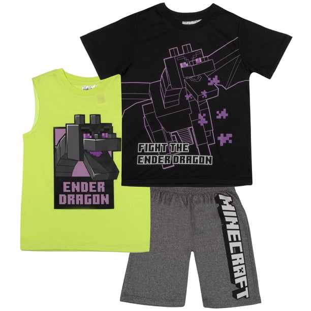 Conjunto de 3 Piezas para Niños Minecraft: Remera, Musculosa y Shorts