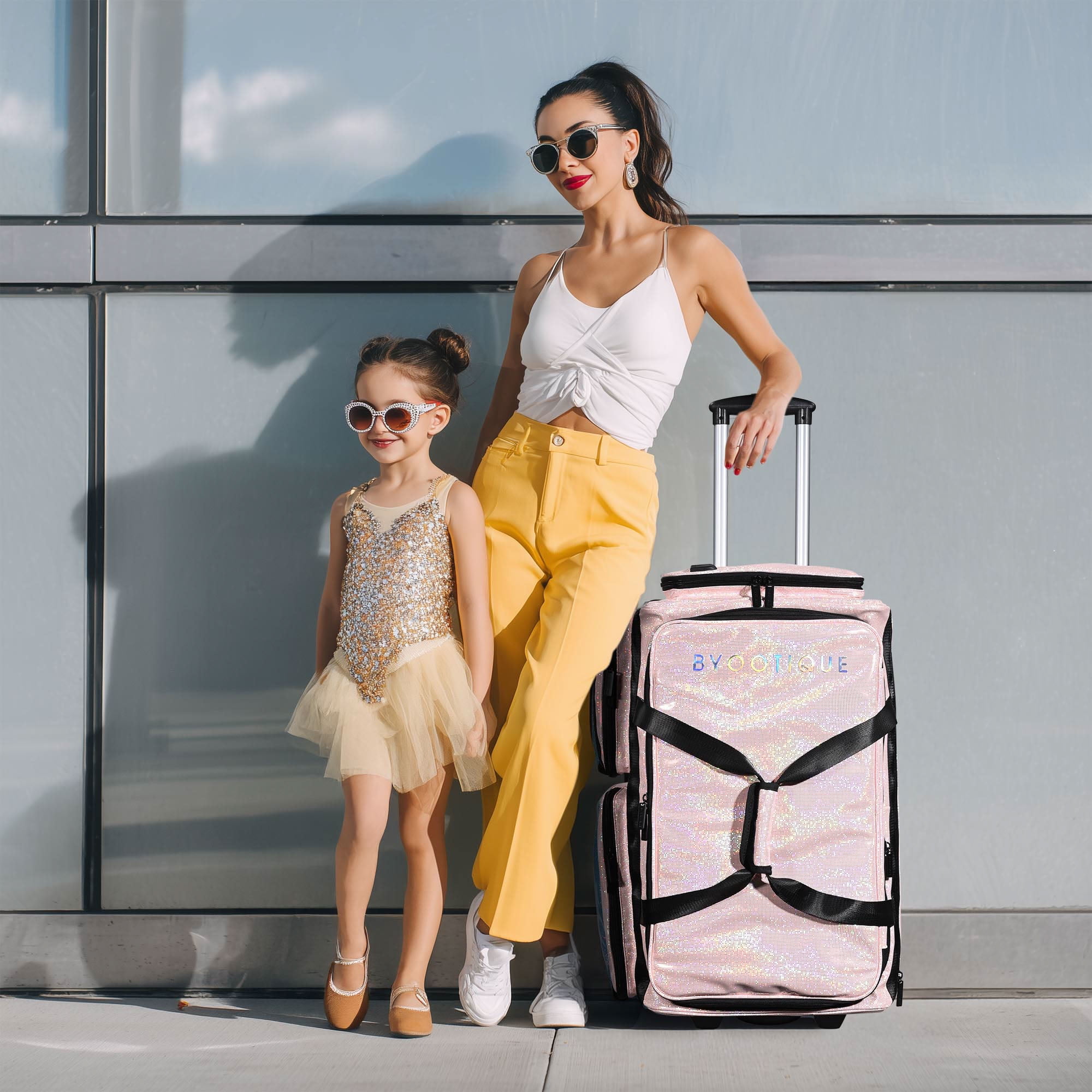 Byootique Rolling Dance Bag with Garment Rack Dream Duffel Bag Recital Bag Travel Duffle Organizer for Dance Competition Performances FA Rose