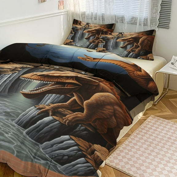3D Visual Illusion Dinosaur 3D Duvet Cover Set Quilt Cover Theme of for Bedroom Decoration