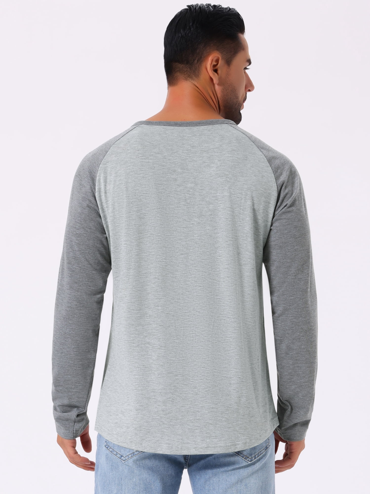 DARING DIVA Men's Raglan Long Sleeve Tee Shirt Baseball Henley T-Shirts L Gray