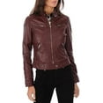 thumbnail image 2 of Women's Genuine Burgandy Red Lambskin Leather Jacket Motorcycle Slim fit Biker Jacket W285, 2 of 4