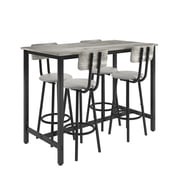 5 Pieces Bar Table Set, Industrial Style Dining Table Set with 4 PU Upholstered Stools, Counter Height Dining Table and Chairs Set, Metal Frame and Wood Top Table Kitchen Furniture Set for Dining Room