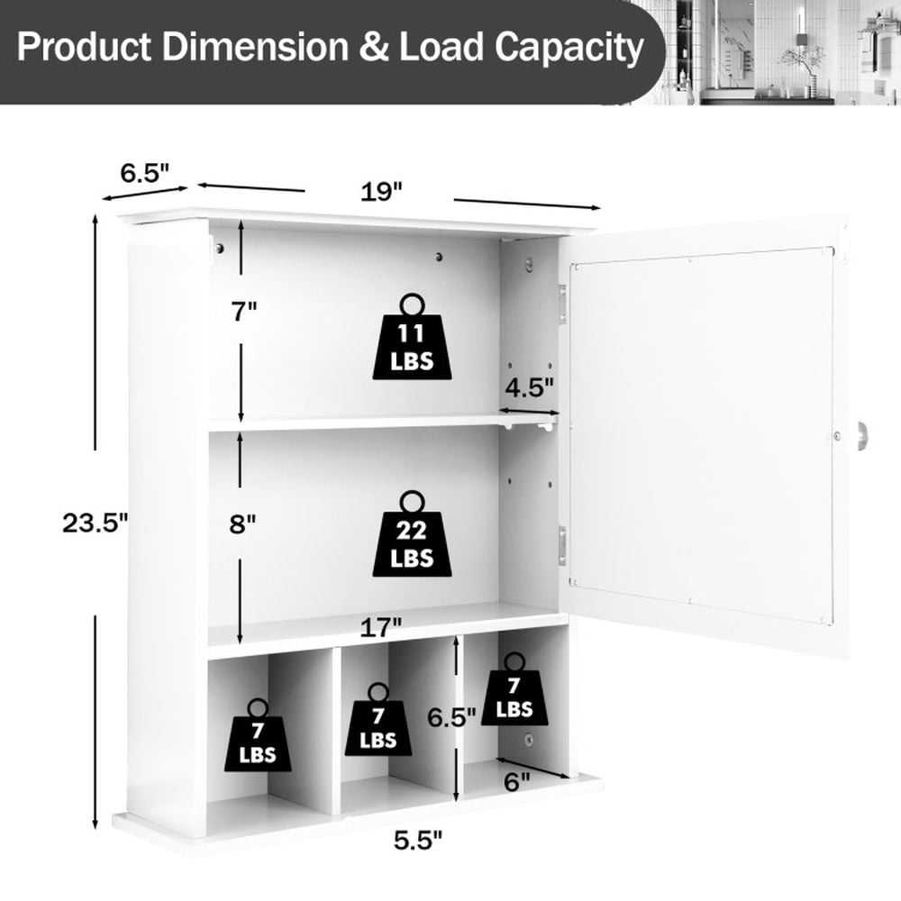 Finihen Bathroom Wall Cabinet, Wall Mounted Bathroom Mirror Cabinet, Wall Mounted and Mirrored Bathroom Cabinet, for Bathroom, White Finihen Bathroom Wall Cabinet, Wall Mounted Bathroom Mirror Cabinet, Wall Mounted and Mirrored Bathroom Cabinet, for Bathroom, White