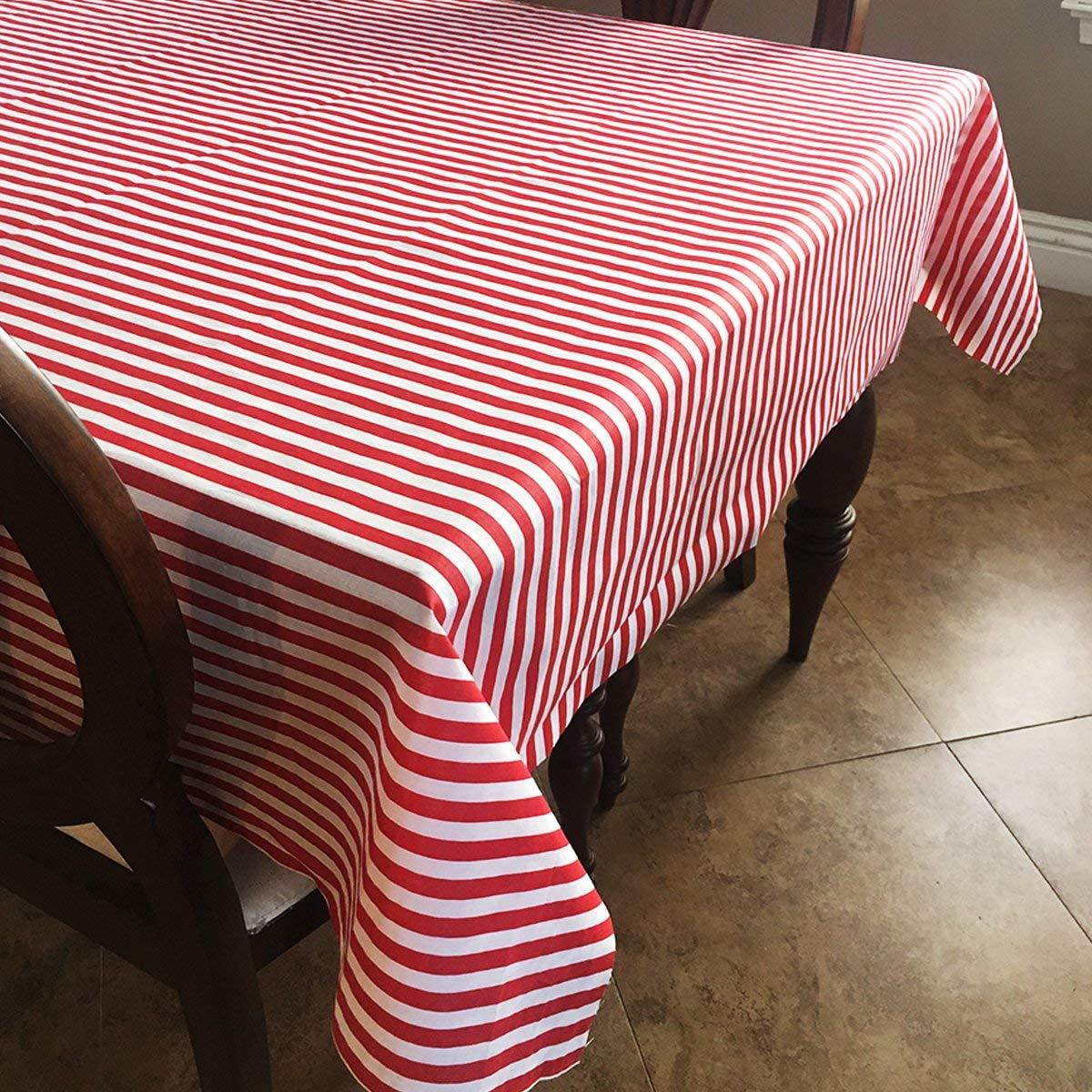 lovemyfabric 1/2" Inch Stripe Red and White Print Cotton Tablecloth for