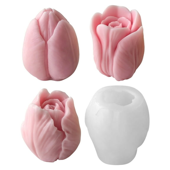 JDH silicone 3 PCS Tulip Flower Silicone Molds 3D Floral Resin Candle Soap Mold,Candle molds for Candle Making for DIY Resin Crafts,Cake Decoration,Flower Fondant & Home Decor Casting