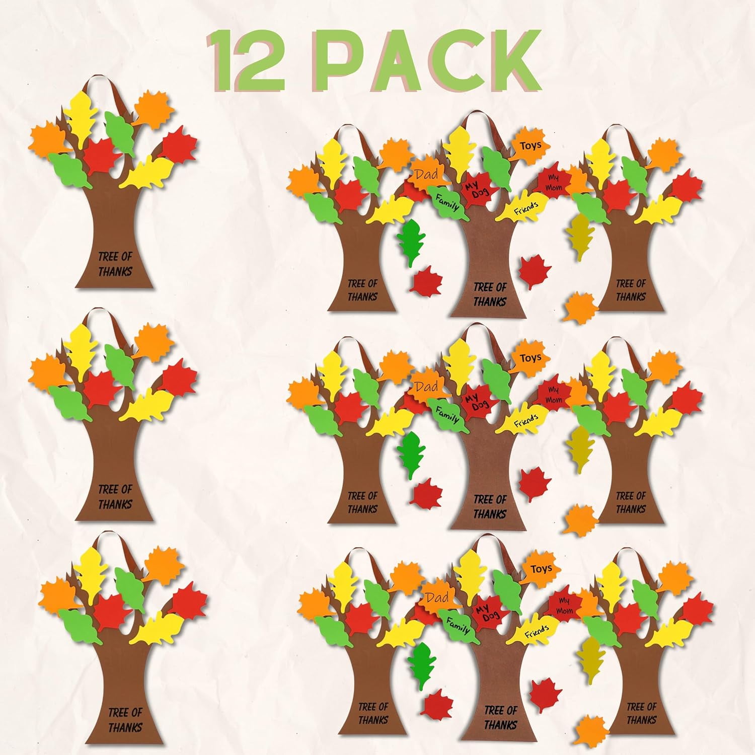 4E's Novelty Thankful Tree Craft Kit 12-Pack, Foam, Self-Adhesive - 11” Gratitude Tree Kit With Leaves To Write On, Perfect for Kids Ages 4-8