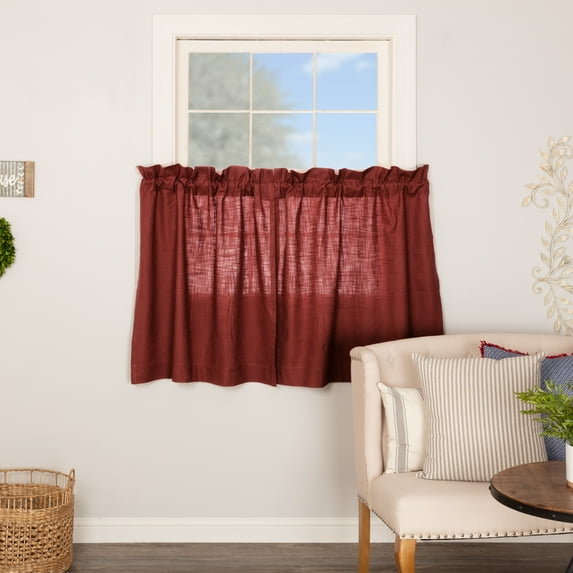 Barn Red Farmhouse Kitchen Curtains Regina Rod Pocket Cotton Hanging Loops Textured Solid Color 36x36 Tier Pair