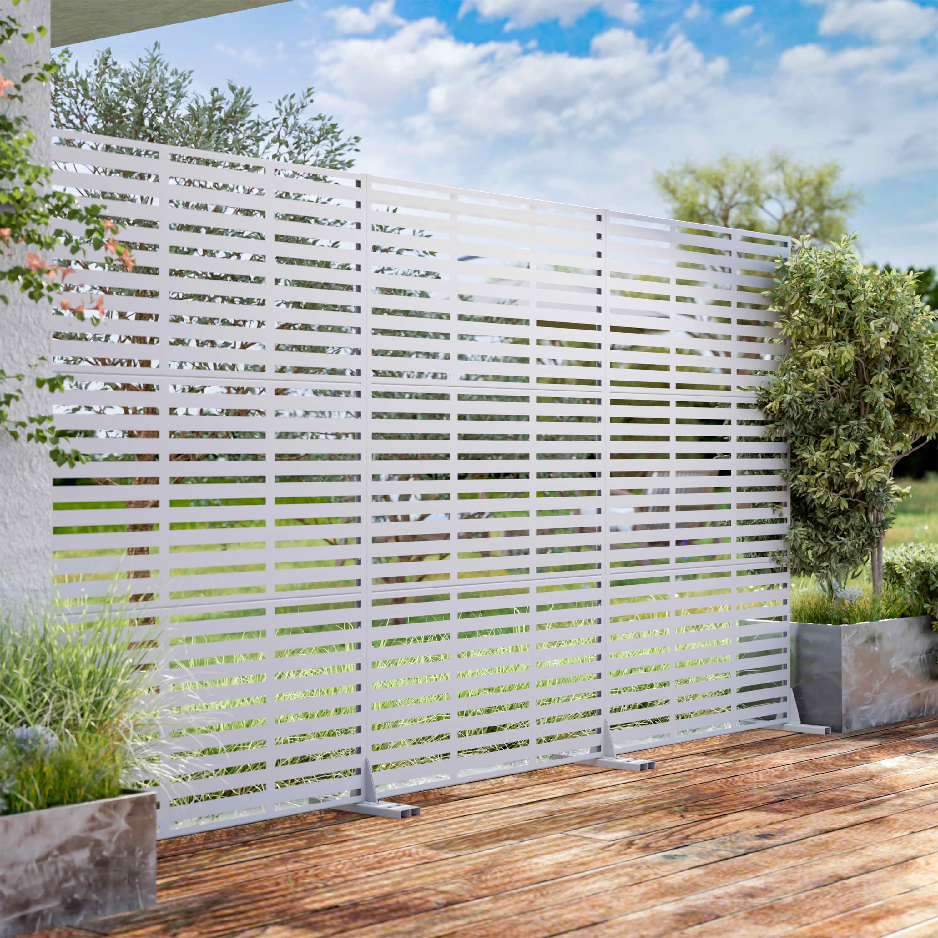 MAYEERTY 72x47x16 Inch White 3-Fold Louvered Galvanized Steel Privacy Screen for Outdoor Street