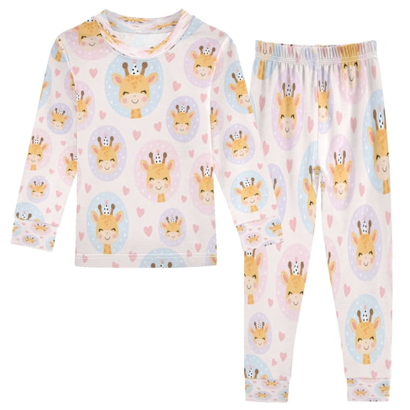 Cotton Children's Pajama Set with Long Sleeve Top and Pants for Boys & Girls Cute Giraffe Pattern 18M