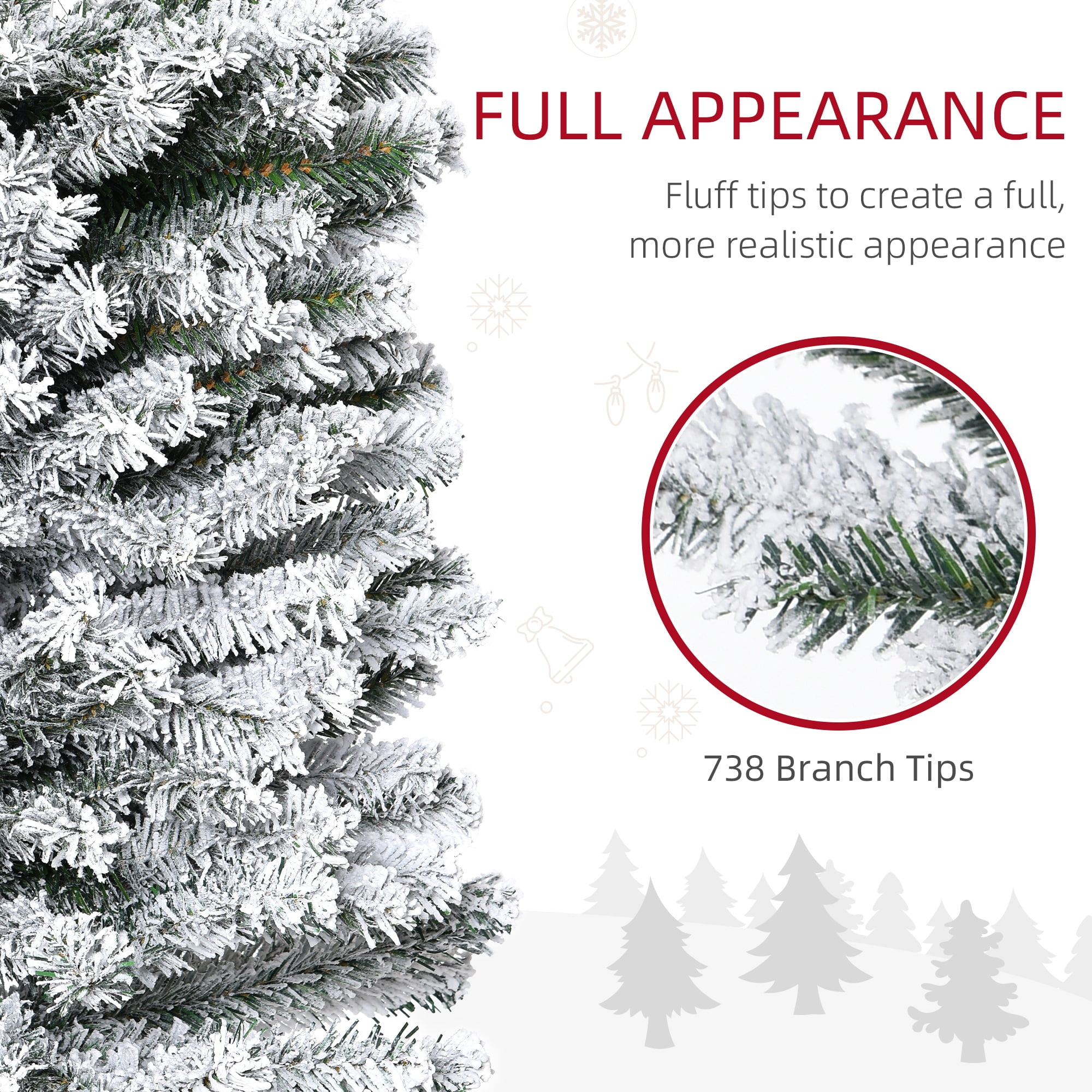 Astoutdoor Artificial Christmas Tree, Snow-Flocked, 7.5 ft, 738 Tips, Green, PVC and Steel, Indoor Use
