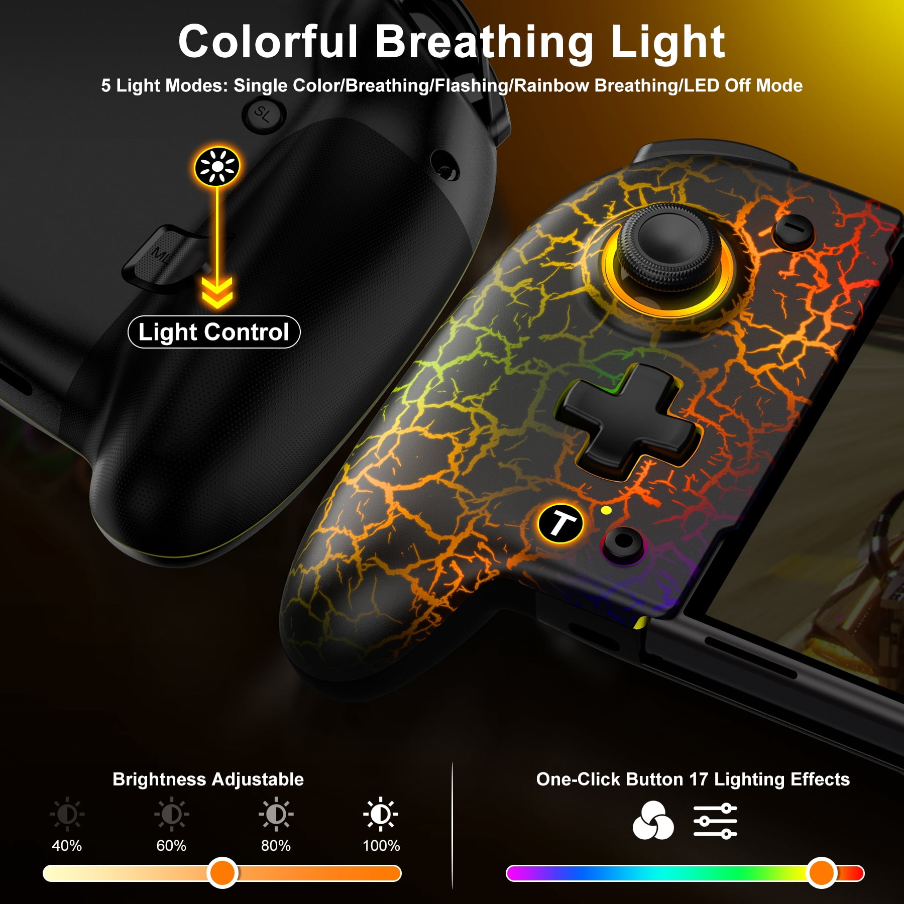 Beboncool One-Piece Joypad Controller for Nintendo Switch /Switch OLED with Programmable, Turbo, Vibrations Function, Red, 1 Count, 1 Pack