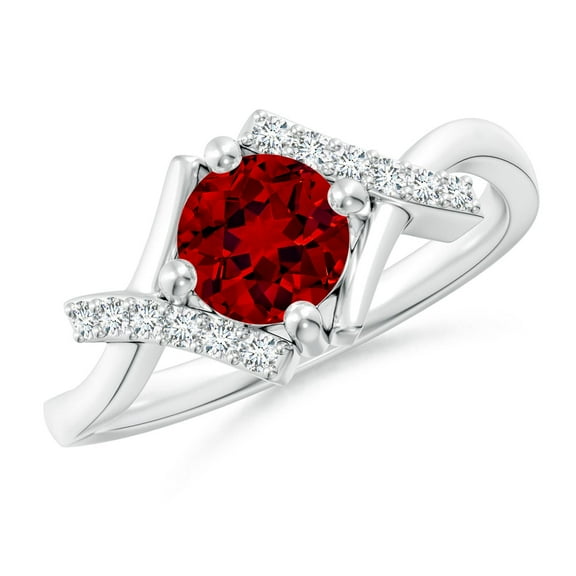 ANGARA Lab Grown 1 Ct Ruby Bypass Promise Ring with Lab Diamond Accents for Women in 925 Sterling Silver (Size-6mm) | July Birthstone, Anniversary, Jewelry Gift for Women | Lab-Grown Ruby Ring