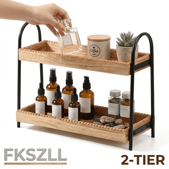 FKSZLL Bathroom Countertop Organizer 2 Tier Kitchen Counter Shelf Rack Caddy Tray Vanity Organizer and Storage for Bathroom Kitchen Coffee Station