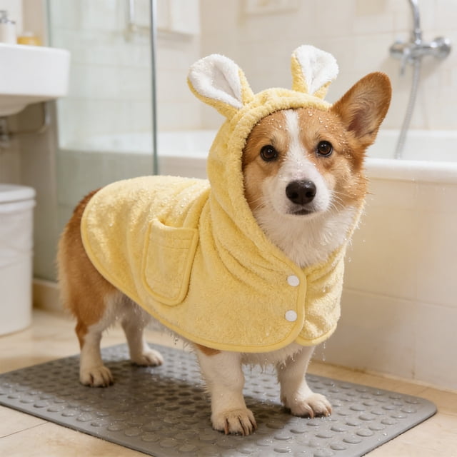 Deeceymbur Hooded Pet Bathrobe for Dogs Cats Soft Quick Drying Wrap With Elastic Strap Light Grooming Accessory for Home And Travel