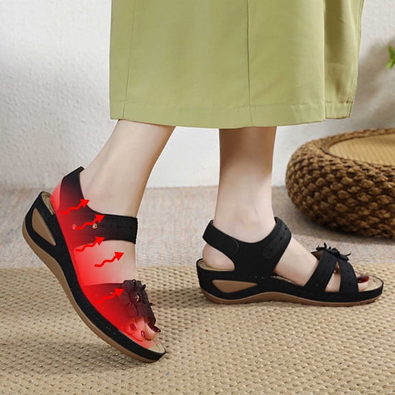 AXXD Black Wedge Sandals for Women Sandals Arch Support Massage Shoes Summer Casual Elegant Heel Sandals