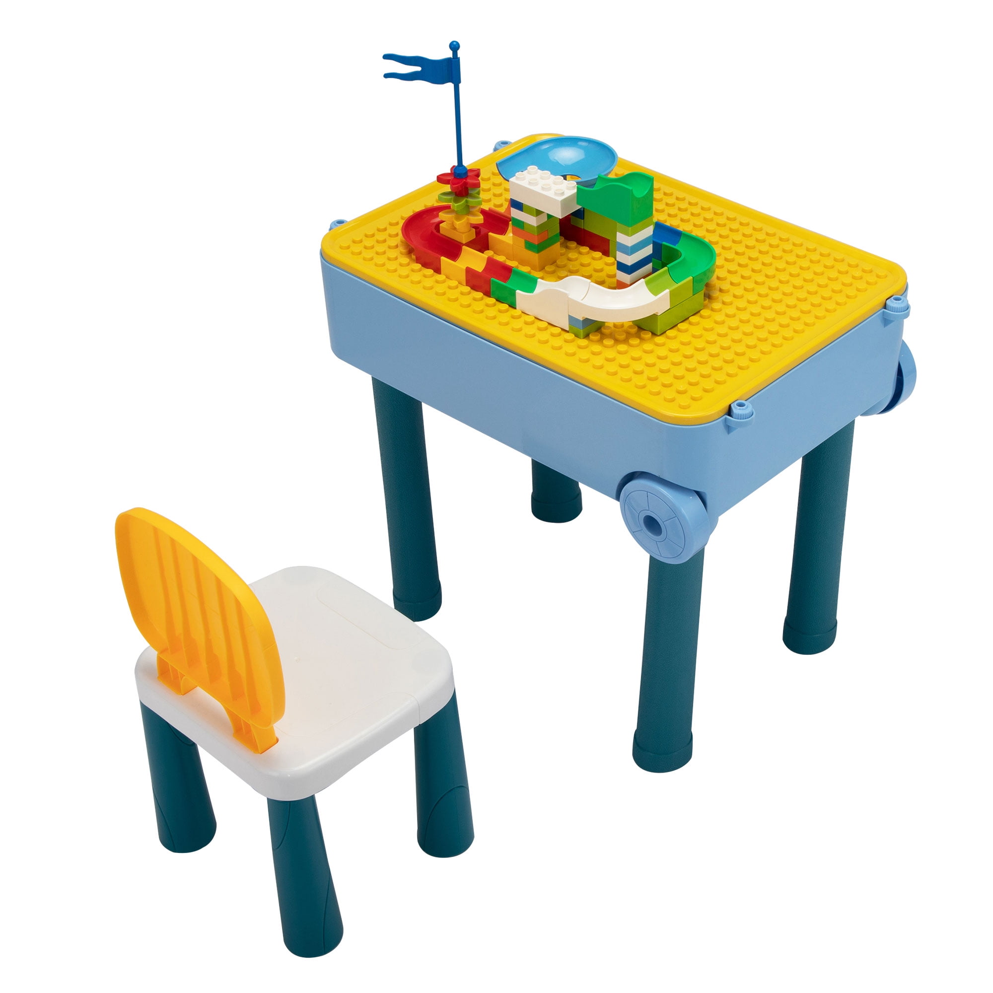 Lowestbest Kids Multi Activity Table Set, Toddler Building Blocks Table with Chair, Blue Lowestbest Kids Multi Activity Table Set, Toddler Building Blocks Table with Chair, Blue