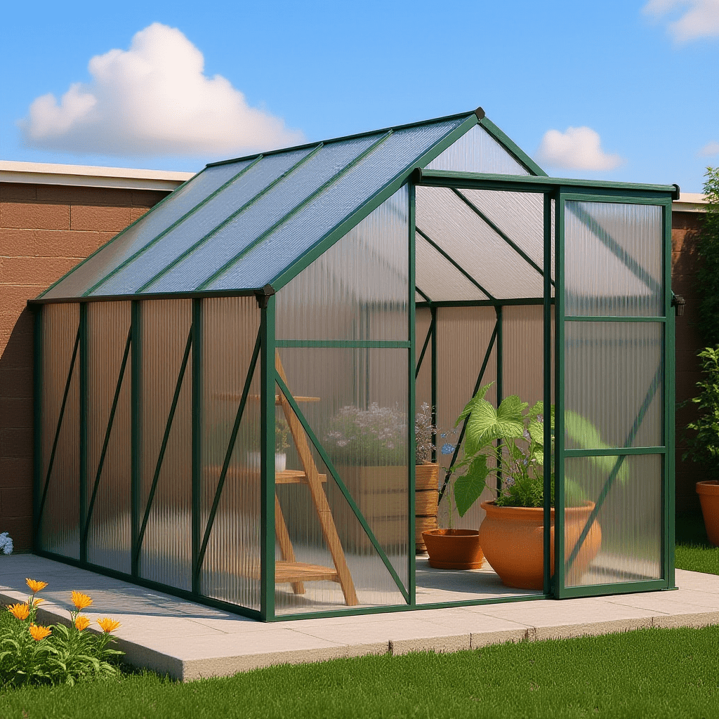 HOYOA 8x6 ft Outdoor Greenhouse, Walk-in Polycarbonate Green House with Aluminum Frame for Backyard, Green
