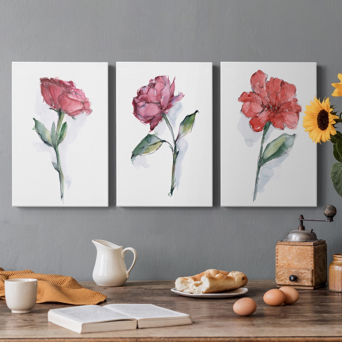 Watercolor Floral Contour II Premium Gallery Wrapped Canvas - Ready to Hang - 24 x 36 Each