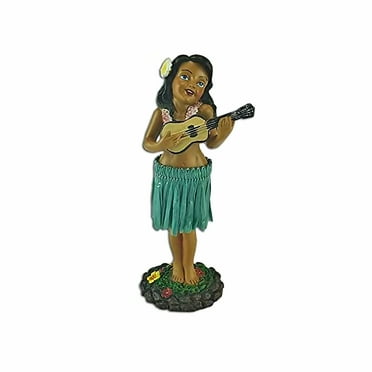 Dashboard Mini Hawaiian Hula Girl With Ukulele Wiggling Hawaii Small Doll - 4"