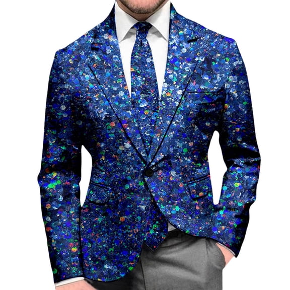 oqasdz Suit Jacket for Men Sequin Print Long Sleeve Jacket Modern Tuxedo Alternative Comfort Loose Fit Sport Coat Party Evening Wedding Prom