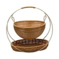 thumbnail image 1 of Cesta de fruta de doble capa, cesta de fruta de ratán de imitación, cesta vacía, cesta de almacenamiento tejida, bandeja de 2 niveles para aperitivos, marrón grande, 1 of 8
