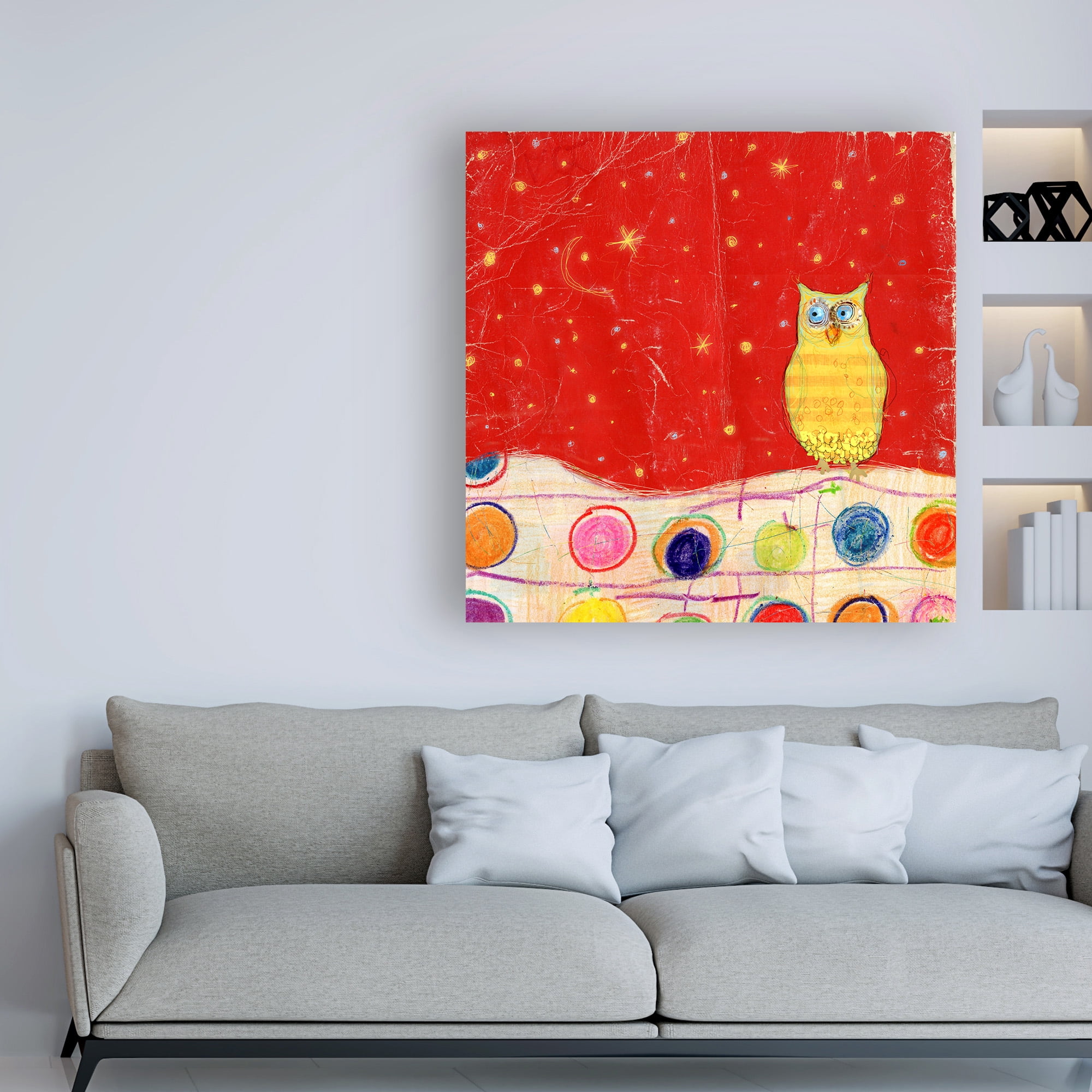 Trademark Fine Art 'Feathers, Dots And Stripes I Childrens Art' Canvas Art by Ingrid Blixt