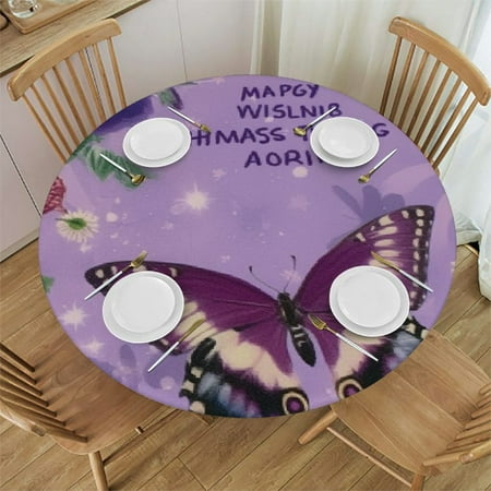 

BCIIG Butterfly Flowers Round Table Cover Stain Resistant Washable 100% Polyester Indoor Outdoor Tablecloth Kitchen Dining Wedding Parties Full Width Single-Sided Printing 46 -50