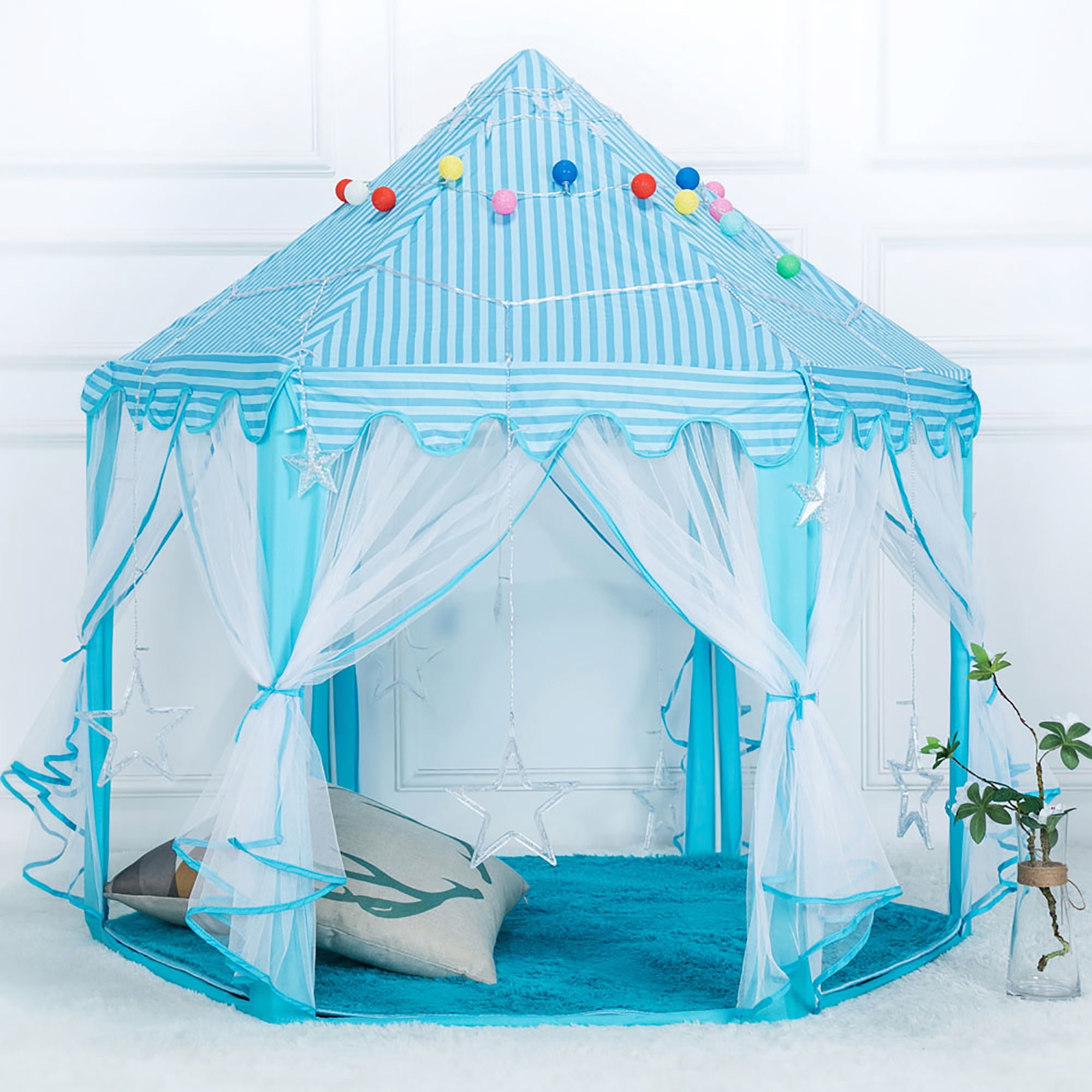 Tents for Girls, 1.4m Diameter 210T Pongee Princess Castle Play House Large Outdoor Kids Play Tent for Girls Blue