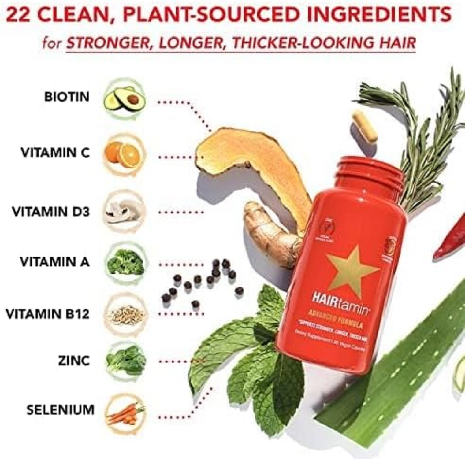 HAIRtamin Advanced Hair Growth Supplement & Gorgeous Travel Serum – 30 Capsules with 15 ml Scalp Serum