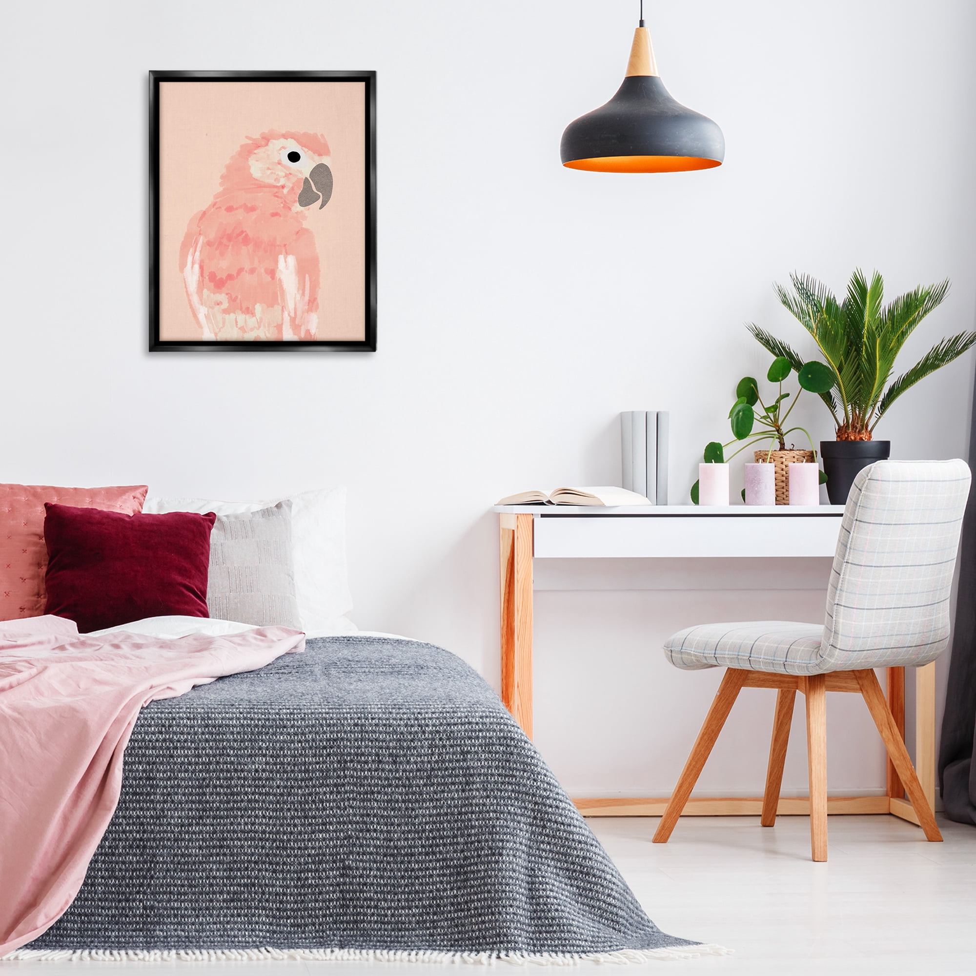 Stupell Industries Pink Neutral Parrot Animals & Insects Painting Black Floater Framed Canvas Art Print Wall Art, 25 x 31
