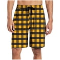 thumbnail image 2 of Men's Swim Trunks Athletic Bathing Quick Dry Plaid Print Drawstring Elastic Waist Beach Shorts with Pockets Yellow 2 XL, 2 of 6