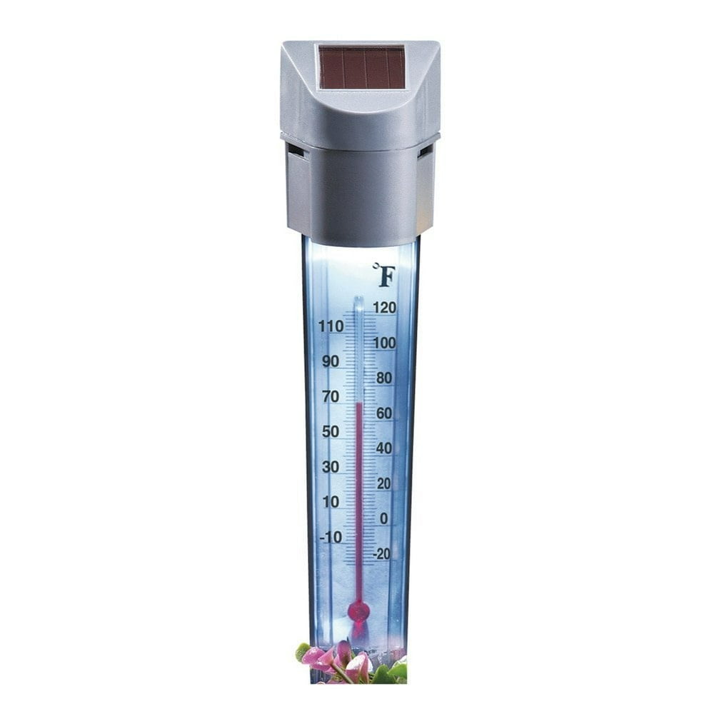 Solar Outdoor Thermometer Garden Yard Stake, Solarpowered light inside