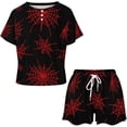 thumbnail image 2 of NICKSUN Pyjama d'Été 2 Pcs pour Femmes, Ensemble de Vêtements de Nuit Doux et Confortables avec Short de Détente, Toile d'Araignée Rouge, TG, 2 of 8