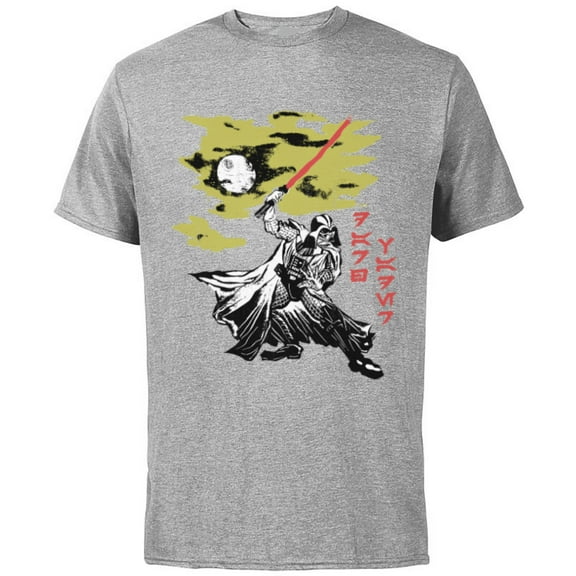 Star Wars Darth Vader Vintage Japanese Block Print Style - Short Sleeve Cotton T-Shirt for Adults - Customized-Athletic Heather