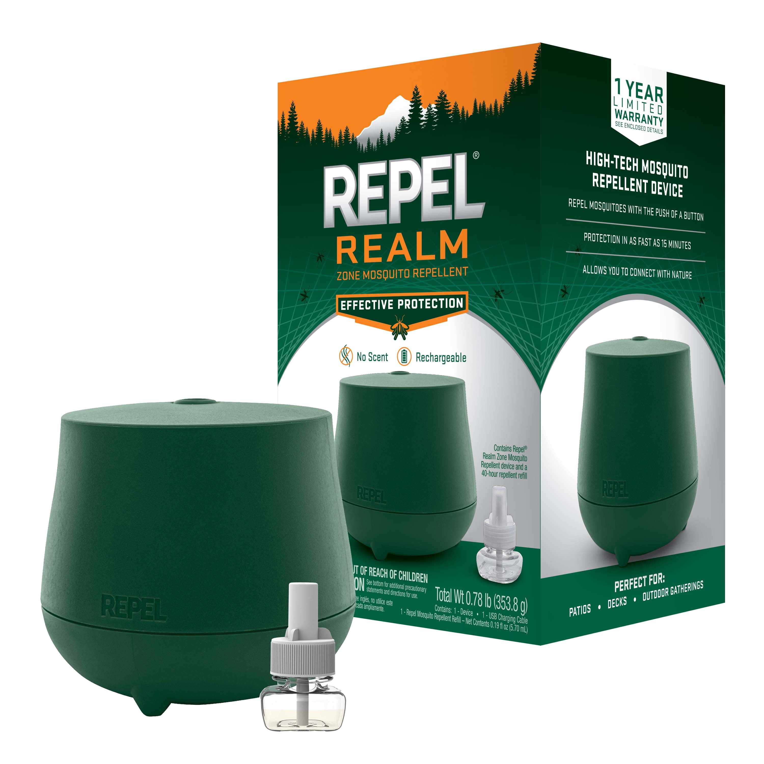 Repel Realm Zone Mosquito Repellent Device, Rechargeable Outdoor Diffuser, 40-Hour Protection, Mosquito Repeller