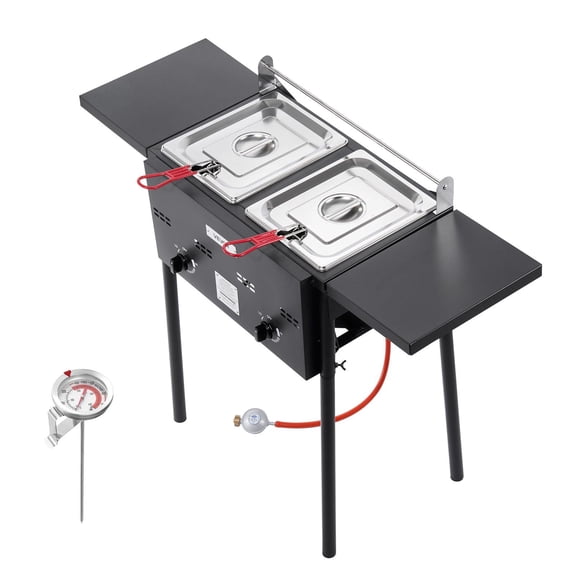Dranite Dual 8QT Propane Deep Fryer,Stainless Steel with Folding Platform Adjustable Heat