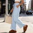 thumbnail image 7 of Lmueinov Women's Striped Wide Leg Pants Elastic High Waist Tie Knot Casual Flowy Palazzo Trousers with Side Pockets, S-3XL, 7 of 7