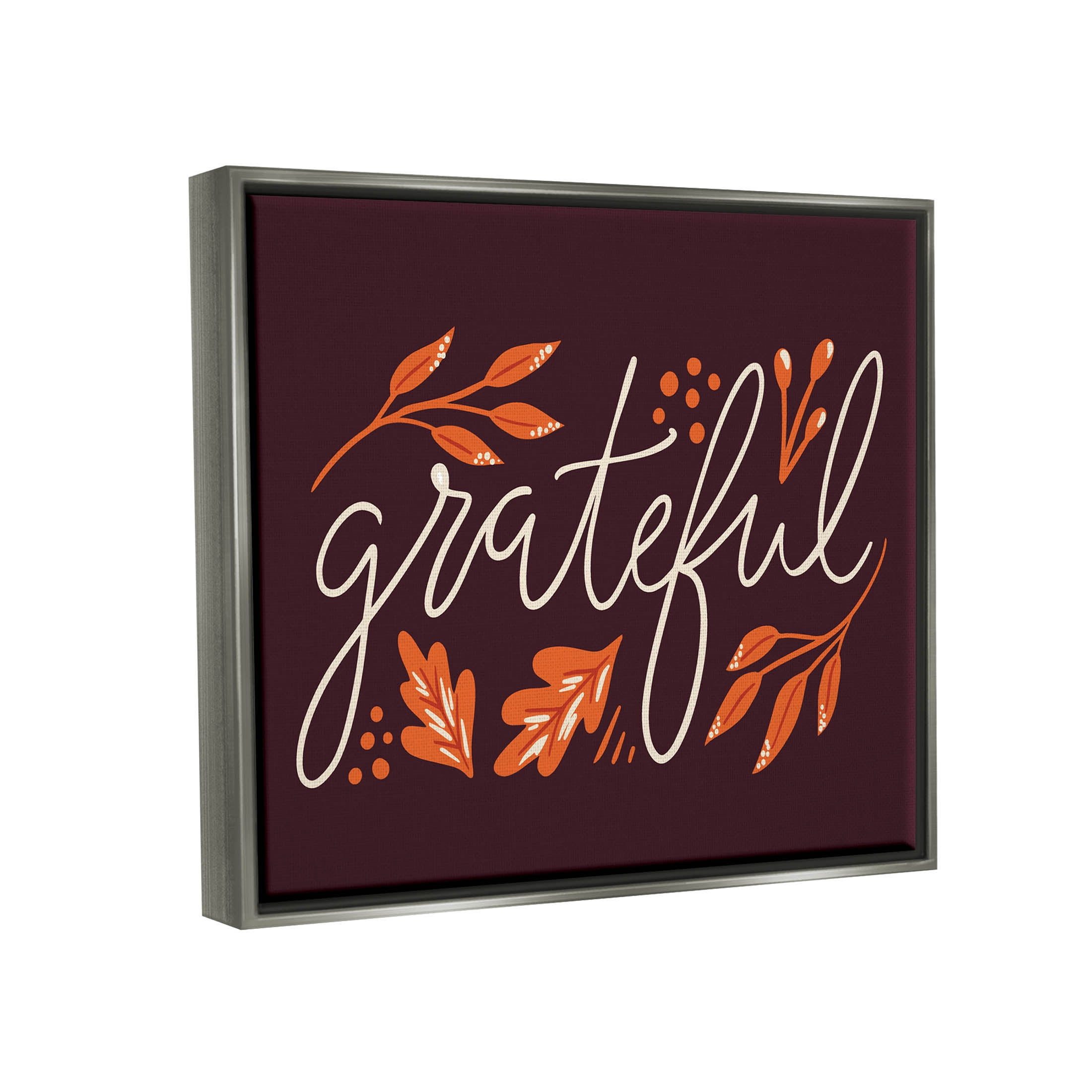 Grateful Autumnal Leaves Phrase Holiday Graphic Art Luster Gray Framed Art Print Wall Art