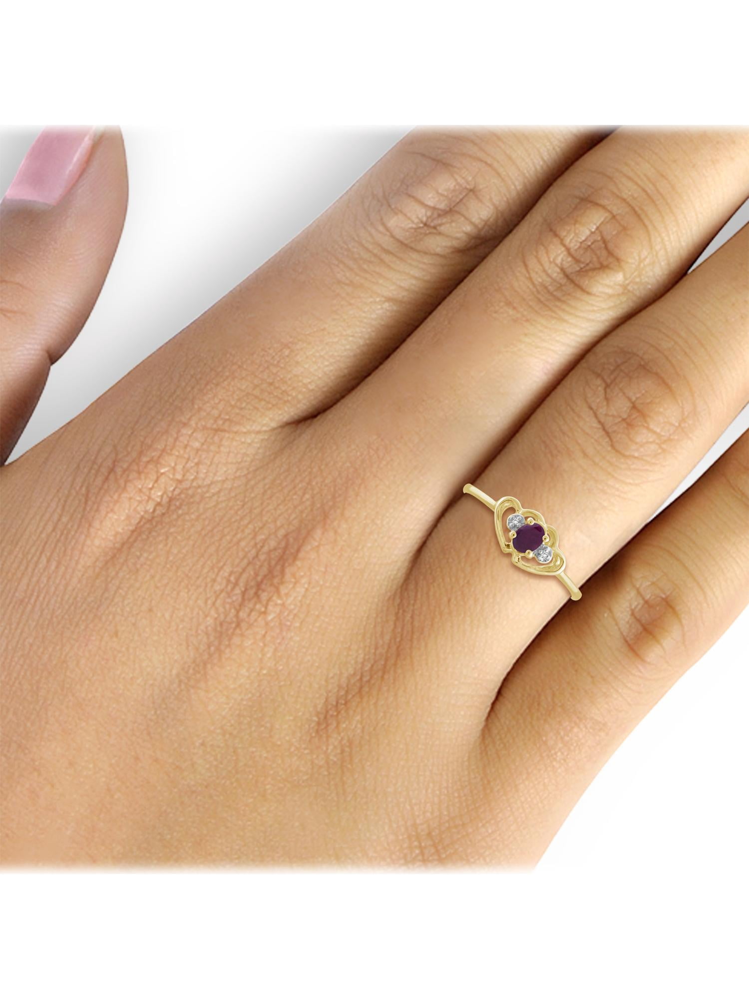 JewelersClub Ruby Ring Birthstone Jewelry – 0.20 Carat Ruby 14K Gold Plated Silver Ring Jewelry with White Diamond Accent – Gemstone Rings with Hypoallergenic 14K Gold Plated Silver Band