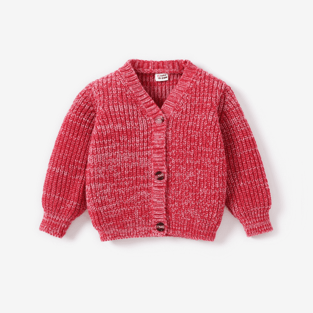PatPat Cardigan en Tricot Gaufré à Boutons pour Fillette, Rouge/blanc, Taille 5-6 Ans