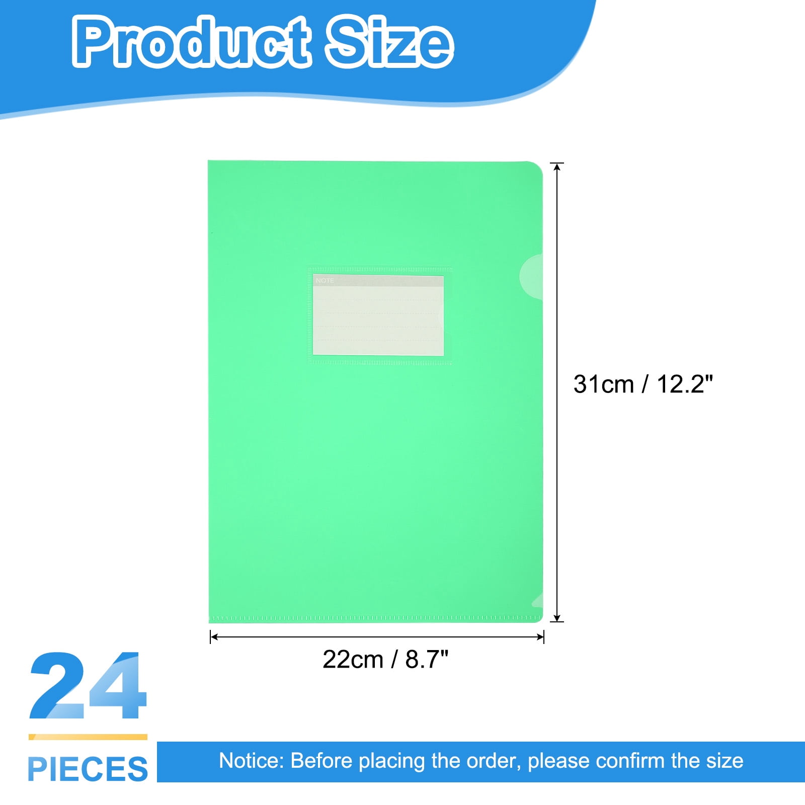 Uxcell 24 Pack L-Type Plastic Folders, Letter Size Clear Folders for Documents with Pocket, Green