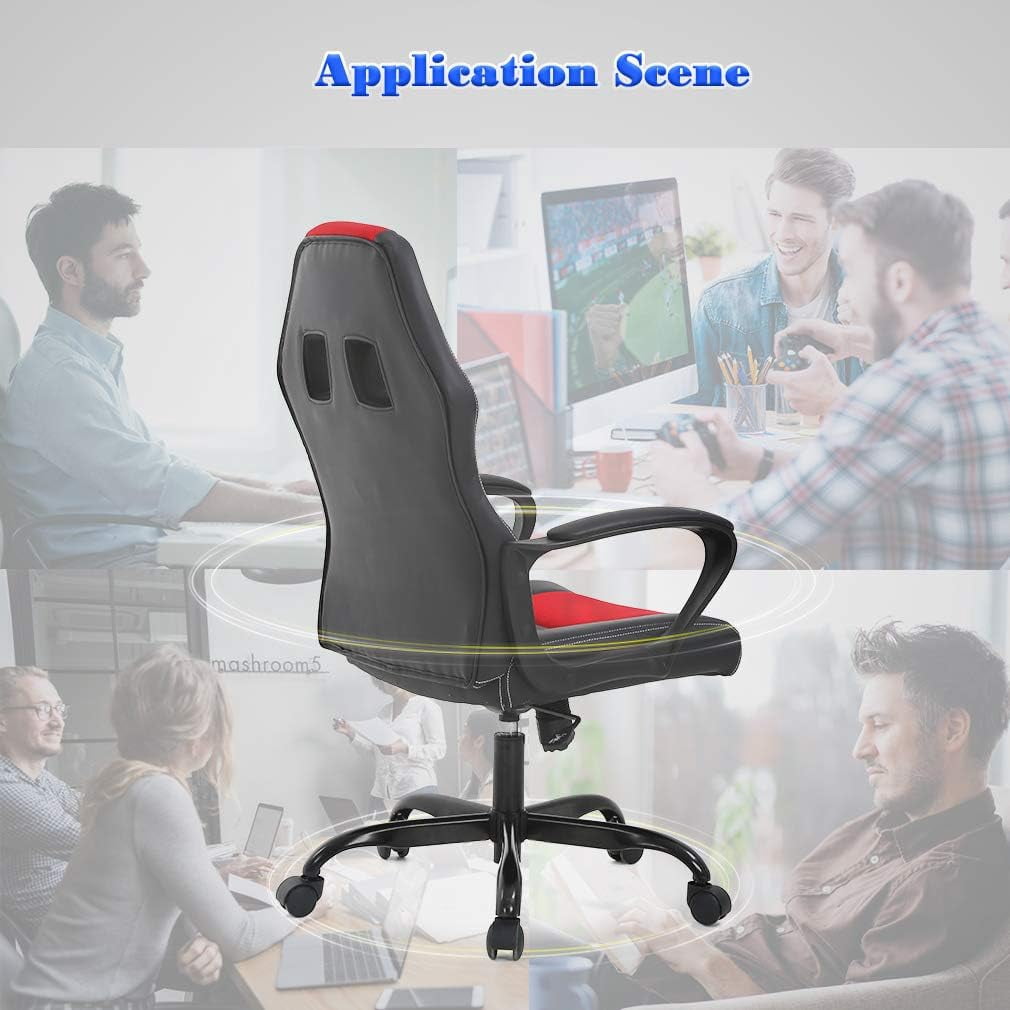 BestOffice PC Gaming Chair - Ergonomic Desk Chair PU Leather w/Lumbar Support for Women, Men (Red)