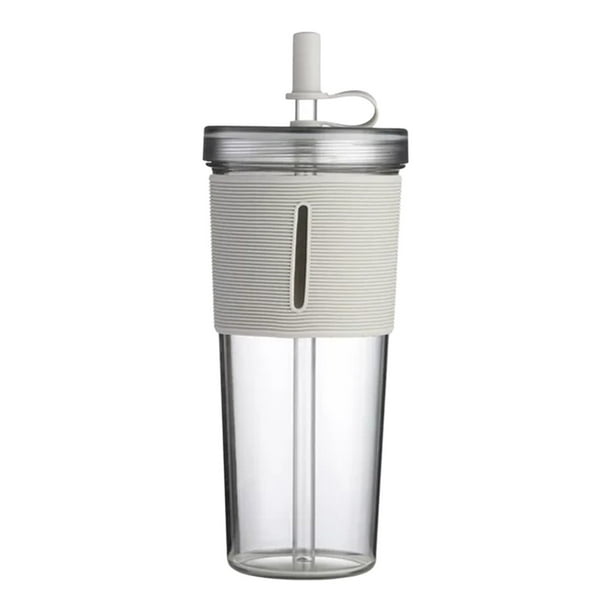 Vaso de viaje acrílico de 700 ml con tapa y pajita. Vasos reutilizables de plástico con doble pared aislante. Transparentes.